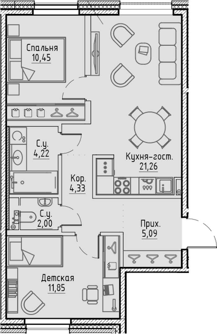 2-комнатная квартира 59.2 м², 2/7 эт., ЖК «LEGENDA Сампсониевский 32»